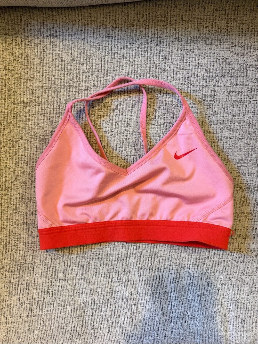 Pink Nike sports bra with red trim, size S #activewear #fitness